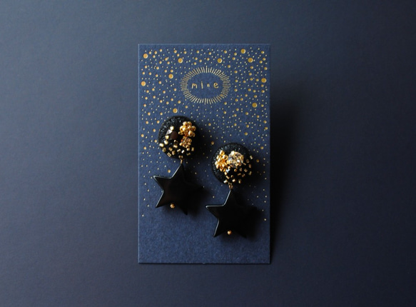 &lt;titi ~Nandemonai Hino Earrings~&gt; 刺繡耳環“Starry Night”/防過敏多變 第1張的照片