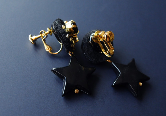 &lt;titi ~Nandemonai Hino Earrings~&gt; 刺繡耳環“Starry Night”/防過敏多變 第5張的照片