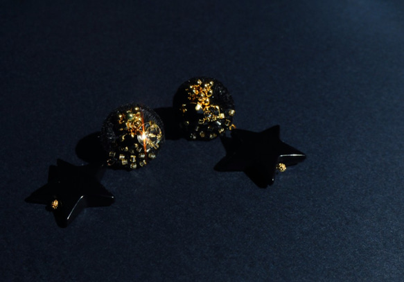 &lt;titi ~Nandemonai Hino Earrings~&gt; 刺繡耳環“Starry Night”/防過敏多變 第6張的照片