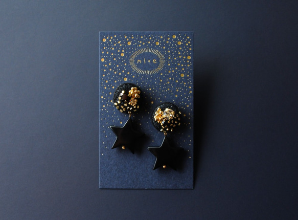 &lt;titi ~Nandemonai Hino Earrings~&gt;刺繡耳環“星夜”/防過敏/長耳環可更換 第2張的照片