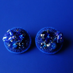 &lt;史黛拉～俏皮的星星～&gt;刺繡耳環「寶石寶石/藍夜」/防過敏零件可更換 第2張的照片