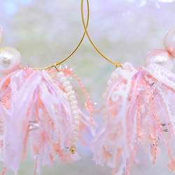 &lt;嚓〜HANABI耳環〜&gt;漸變棉珍珠粉紅× 第3張的照片