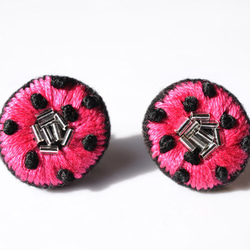 &lt;Stella ~Playful Star~&gt; 刺繡耳環 ◎Pink Dots ◎Pink x Black★可更換防 第1張的照片