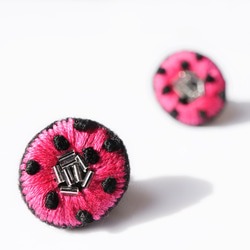 &lt;Stella ~Playful Star~&gt; 刺繡耳環 ◎Pink Dots ◎Pink x Black★可更換防 第2張的照片