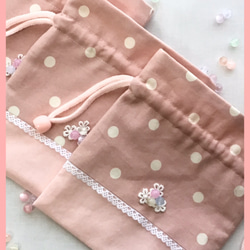 コップ袋　巾着　ピンク　入園入学準備❣️ 1枚目の画像