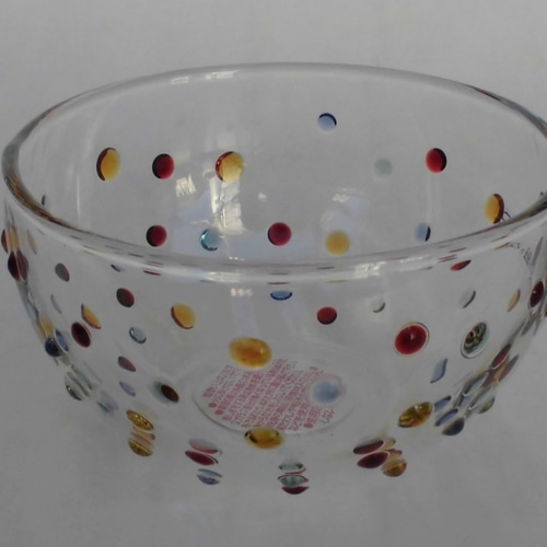 耐熱ガラスのボール（お椀）型食器。カラフルドットがきれい。 お椀