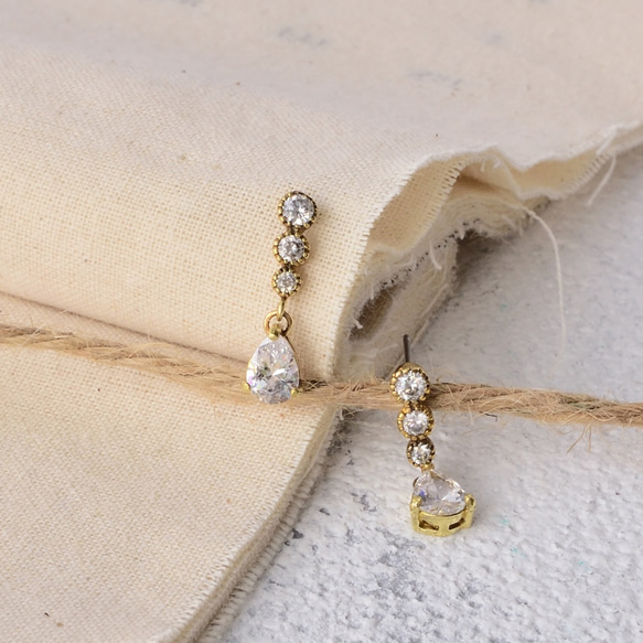 Reve 黃銅耳環 鋯石 夾式 可改夾式 水滴 第2張的照片