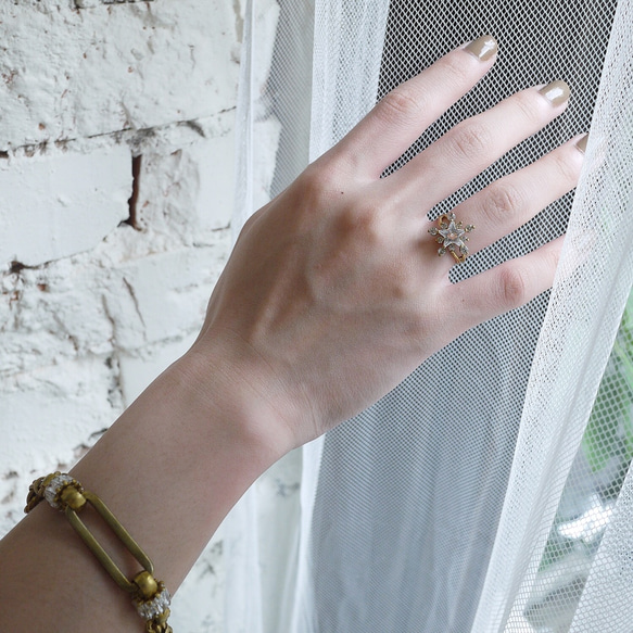 Reve 黃銅戒指 鋯石 復古 可調式 星星 第3張的照片