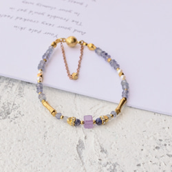 Reve 黃銅手鍊 紫水晶 蘇打石 堇青石 淡水珍珠 水鑽 輕珠寶 第2張的照片