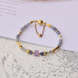 Reve 黃銅手鍊 紫水晶 蘇打石 堇青石 淡水珍珠 水鑽 輕珠寶 第4張的照片