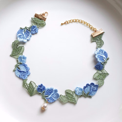 Rose Vines☆2色展開 玫瑰刺繡蕾絲頸鍊 項鍊 Choker 粉色/藍色 第2張的照片