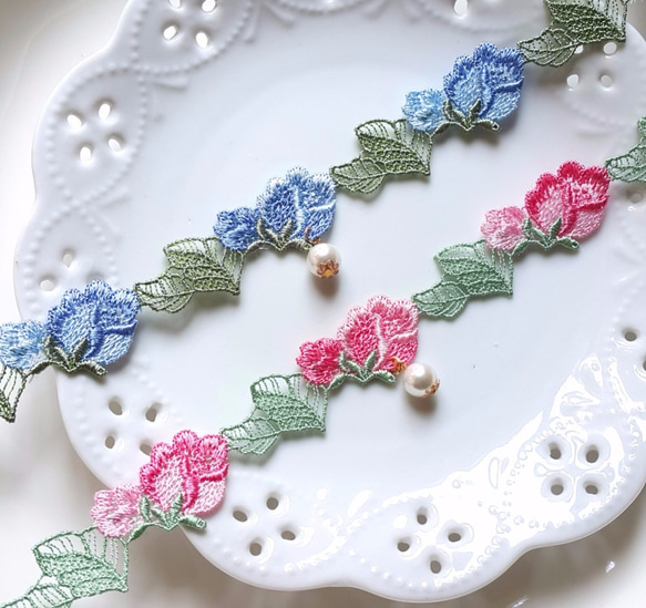 Rose Vines☆2色展開 玫瑰刺繡蕾絲頸鍊 項鍊 Choker 粉色/藍色 第3張的照片