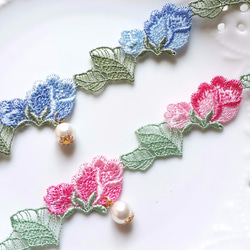 Rose Vines☆2色展開 玫瑰刺繡蕾絲頸鍊 項鍊 Choker 粉色/藍色 第5張的照片