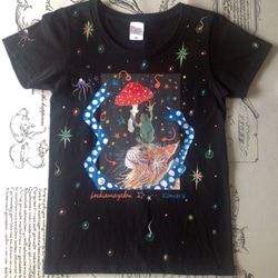 S『星雨宿り』プリント&手描きペイントTシャツ♪レディスSサイズ☆ 1枚目の画像