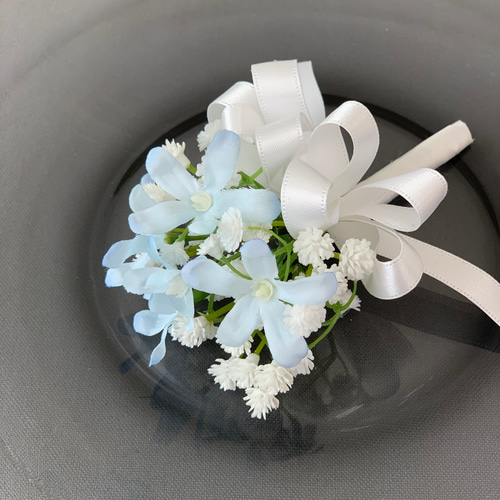 ブーケ＆ブートニア カスミソウ&ブルースターのウェディングブーケ・ブートニアset