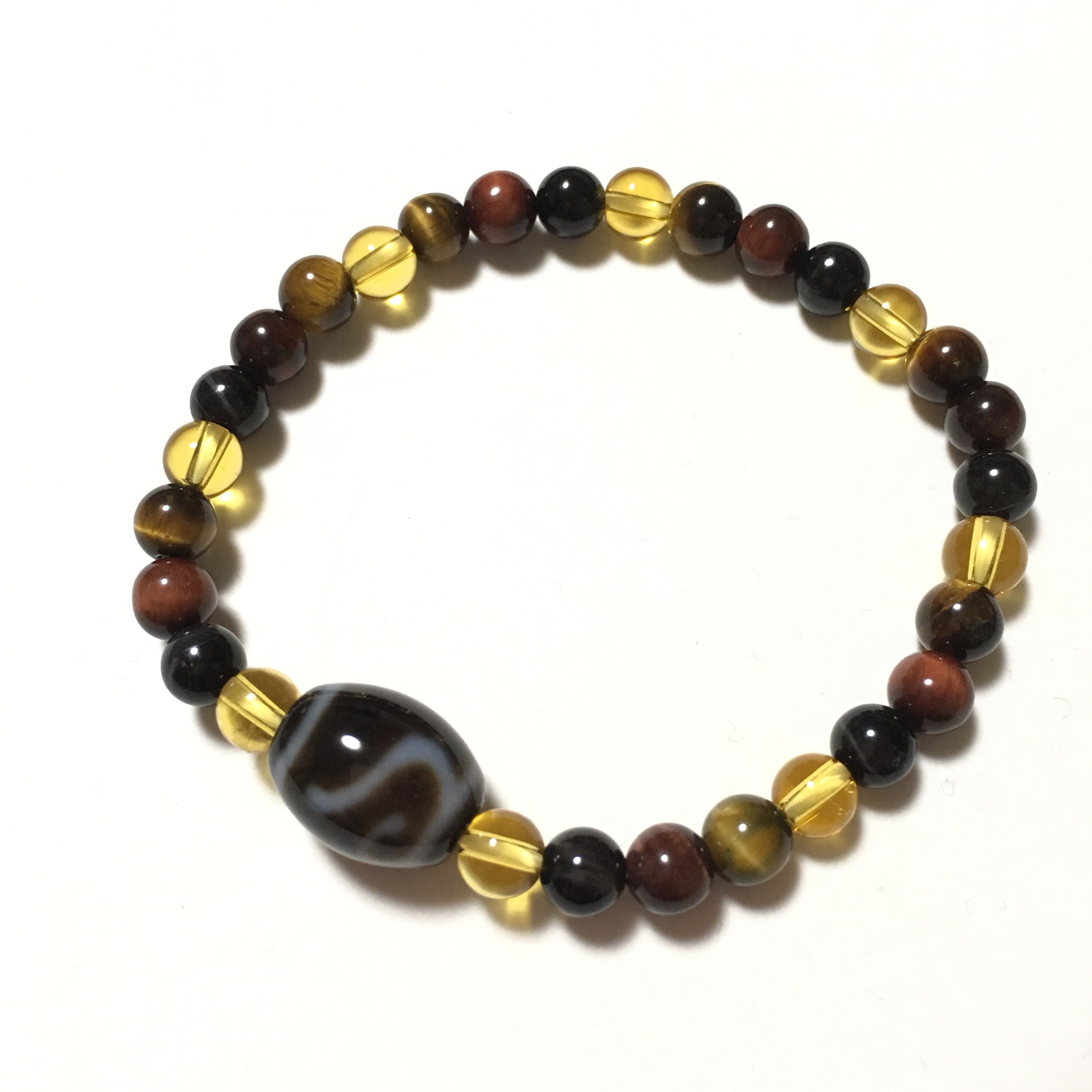 金銭鈎天珠とタイガーアイのブレスレット