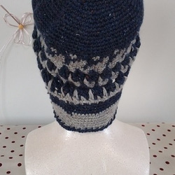 ダイヤ/二コルの糸で、かぎ針で編んだ、編み込み模様の帽子～～！ 3枚目の画像