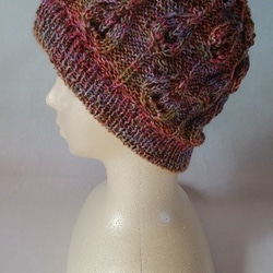 値下げしました～～！　リーフ模様が可愛い、棒針編みの帽子！ 2枚目の画像