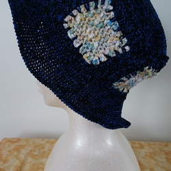 （スピード発送）メリヤス編みのモチーフをパッチワーク風に繋いで編んだ、夏用帽子！(Ｂ） 1枚目の画像