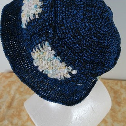 （スピード発送）メリヤス編みのモチーフをパッチワーク風に繋いで編んだ、夏用帽子！(Ｂ） 3枚目の画像