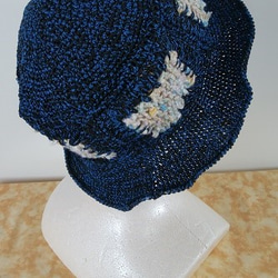 （スピード発送）メリヤス編みのモチーフをパッチワーク風に繋いで編んだ、夏用帽子！(Ｂ） 4枚目の画像