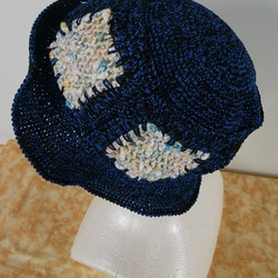 （スピード発送）メリヤス編みのモチーフをパッチワーク風に繋いで編んだ、夏用帽子！(Ｂ） 5枚目の画像