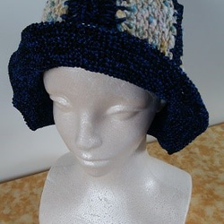 （スピード発送）メリヤス編みのモチーフをパッチワーク風に繋いで編んだ、夏用帽子！(Ｂ） 8枚目の画像