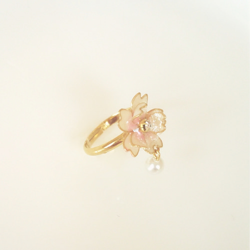 パール揺れる桜のピンキーリング 指輪・リング 彩り千桜-chisara