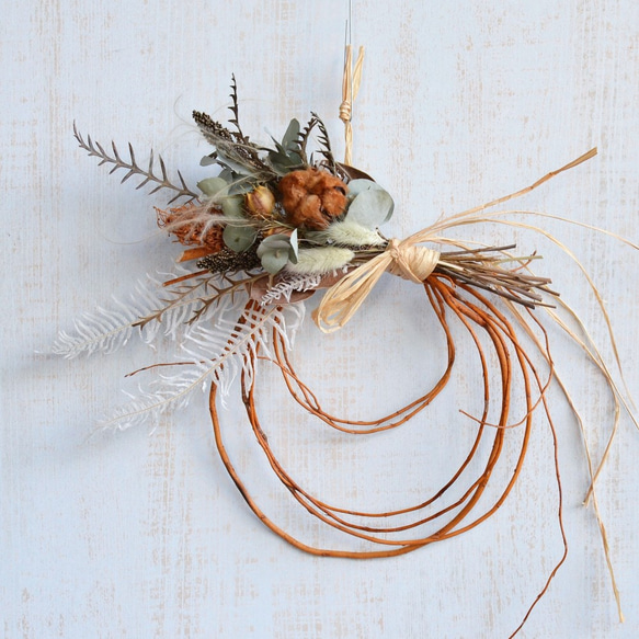 ナチュラルドライフラワーリース / ブラウンコットン・フウセンポピー  