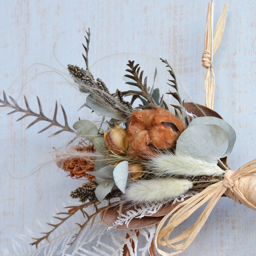 ナチュラルドライフラワーリース / ブラウンコットン・フウセンポピー  