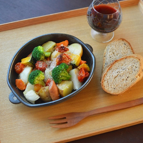 グラタン皿／黒・焼き〆陶器（レンジ、オーブン、食洗機対応） 8枚目の画像