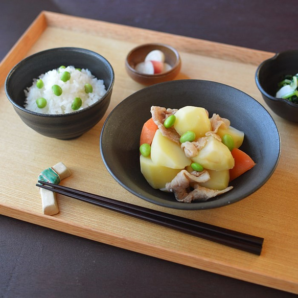 天目鉢（中）／黒・焼き〆陶器（レンジ、オーブン、食洗機ＯＫ） 6枚目の画像