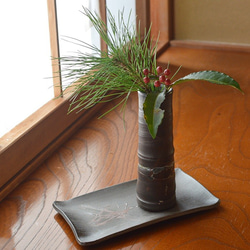 單花瓶（竹）/黑陶/燒陶 第7張的照片
