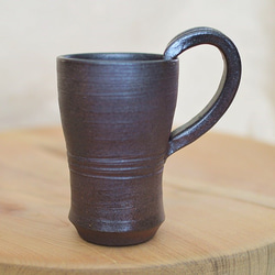 手付きマグカップ／ 黒・焼き〆陶器（レンジ、オーブン、食洗機対応） 2枚目の画像
