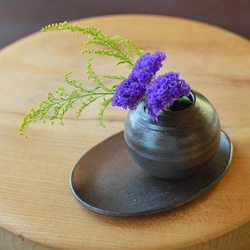 [Creema 福袋] 黑色陶瓷單花瓶（圓形）&amp; 橢圓盤 第6張的照片
