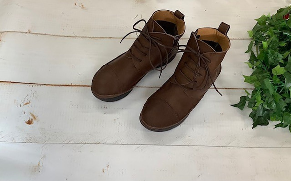 無壓包縫法12cm長略粗繫帶靴1722D棕色 第2張的照片