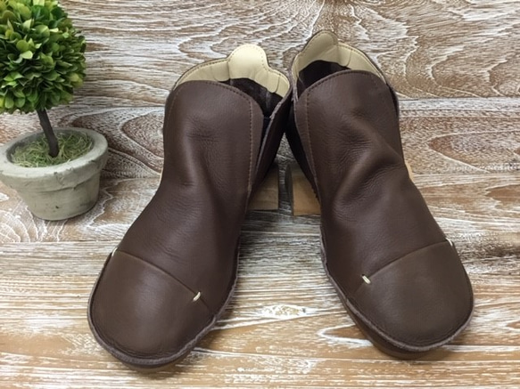 包包拼接短邊膠靴 深棕色 4103 第1張的照片