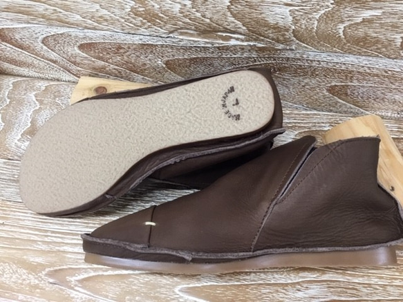 包包拼接短邊膠靴 深棕色 4103 第3張的照片