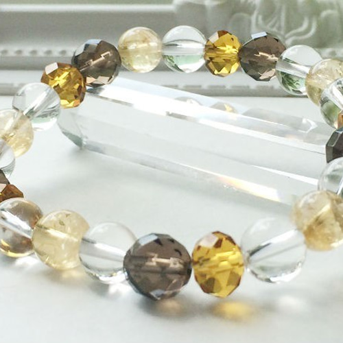 シトリン スモーキークォーツ 天然石ブレスレット 癒し 厄除け 幸運を呼ぶ希望の石～ スモーキークォーツ＆シトリン＆水晶