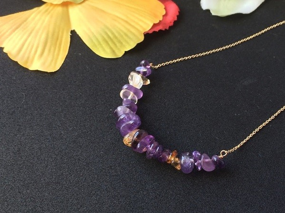 【再次上架】紫水晶和黃水晶秋季項鍊 第1張的照片