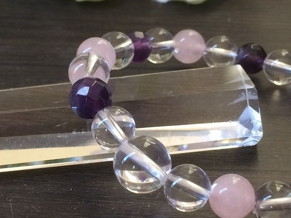 18厘米紫水晶和玫瑰石英手鐲提高愛情 第3張的照片