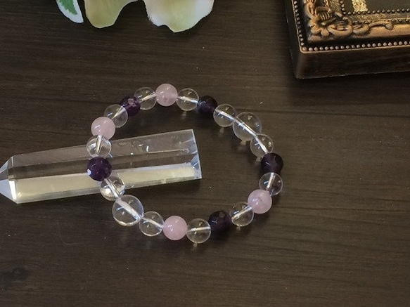紫水晶和玫瑰石英手鍊，長15厘米的愛情 第4張的照片