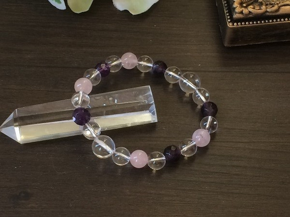 紫水晶和玫瑰石英手鍊，長15厘米的愛情 第5張的照片