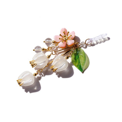 [インク]・小型新鮮な桃の天然白クリスタルガラスベル蘭iphone携帯電話のストラップのダストプラグのストリームの花の鐘カン・フ 5枚目の画像