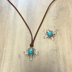 2個 フラワー ターコイズ チャーム 4枚目の画像