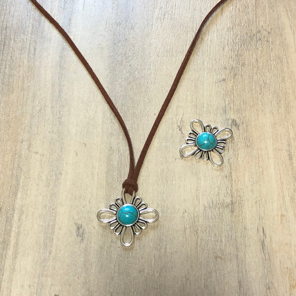 2個 フラワー ターコイズ チャーム 4枚目の画像