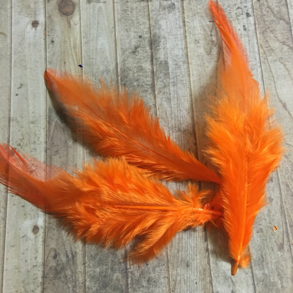 リアルフェザー 羽 ピュアオレンジ 10枚セット 5-10cm 金具付き 1枚目の画像