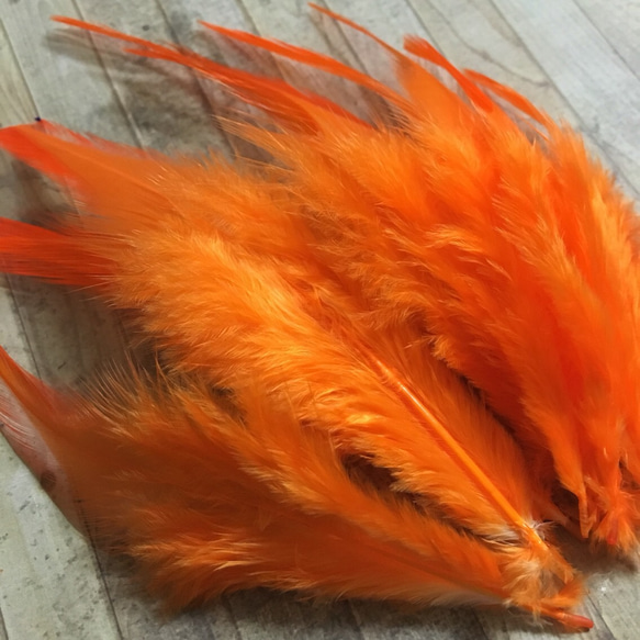 リアルフェザー 羽 ピュアオレンジ 10枚セット 5-10cm 金具付き 2枚目の画像