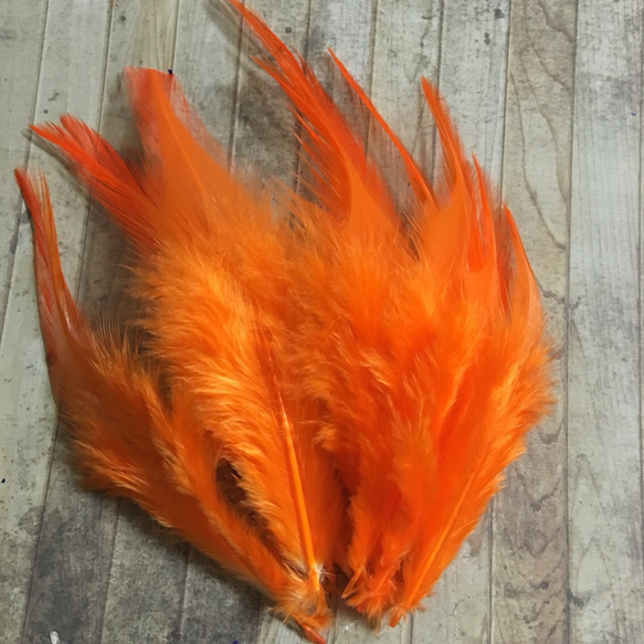リアルフェザー 羽 ピュアオレンジ 10枚セット 5-10cm 金具付き 3枚目の画像