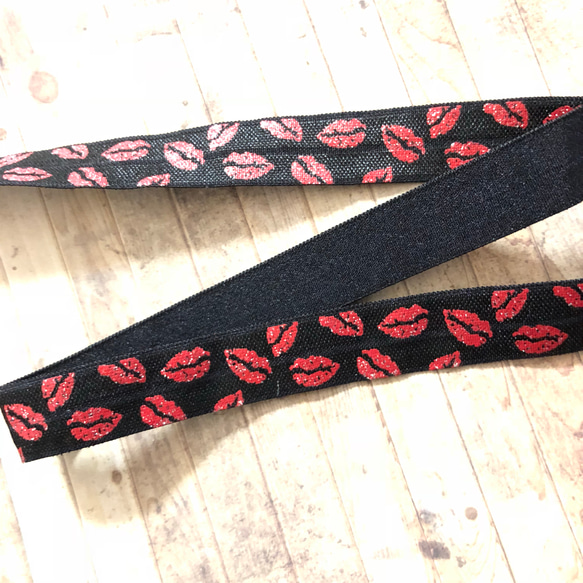 伸縮性 ゴム リボン リップ ブラック 16mm 2ヤード リボン・テープ  
